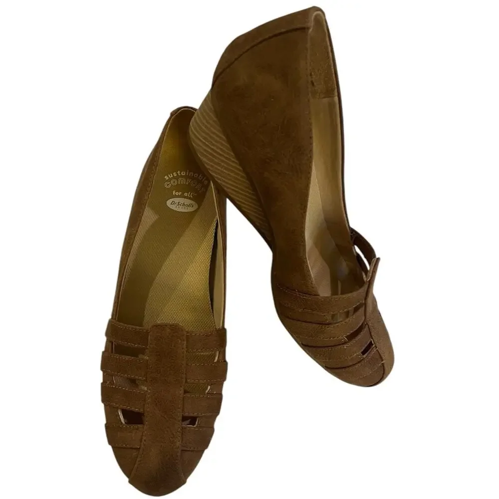 Dr. Scholls Be Free Fisherman Wedge Faux Suede Comfort Shoe Tan Brown 7.5M NWOB